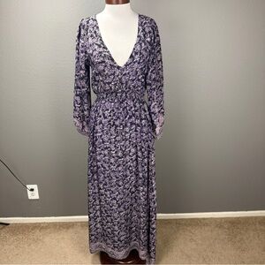 Natalie Martin Purple  100 % Silk Long Sleeve Boho Maxi Dress Sz S Cottagecore